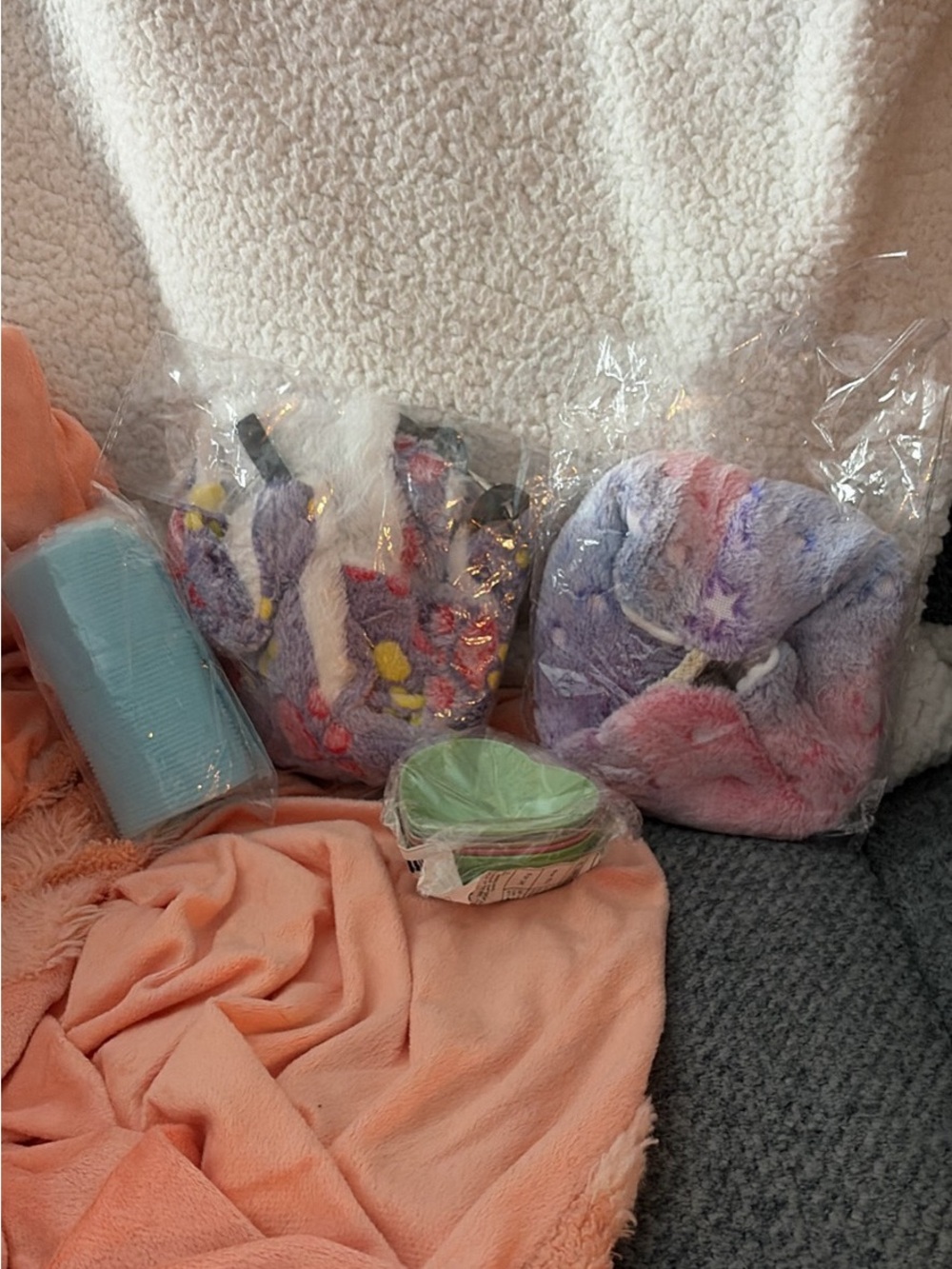 Plush Multicolor Tie-Dye Slipper Boots - Pastel Purple & Pink